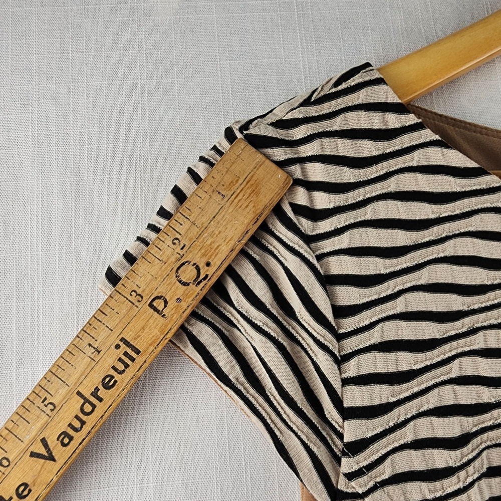 Anne Klein Fit and Flare Dress Women 12 Tan Black Zebra Textured Seersucker - Picture 8 of 12